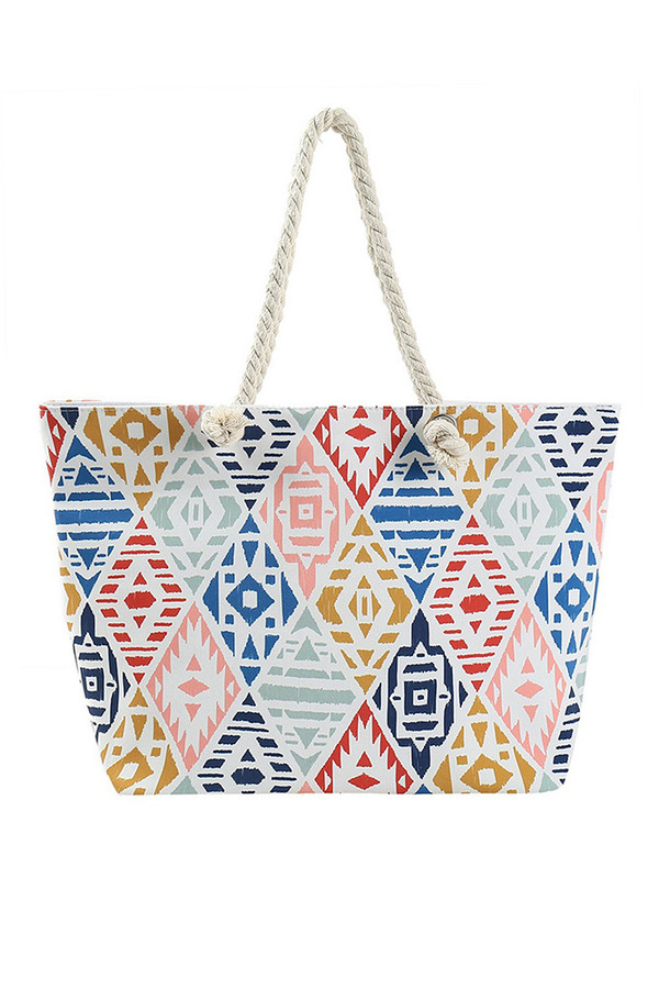 Aztec Pattern Print Beach Tote Bag