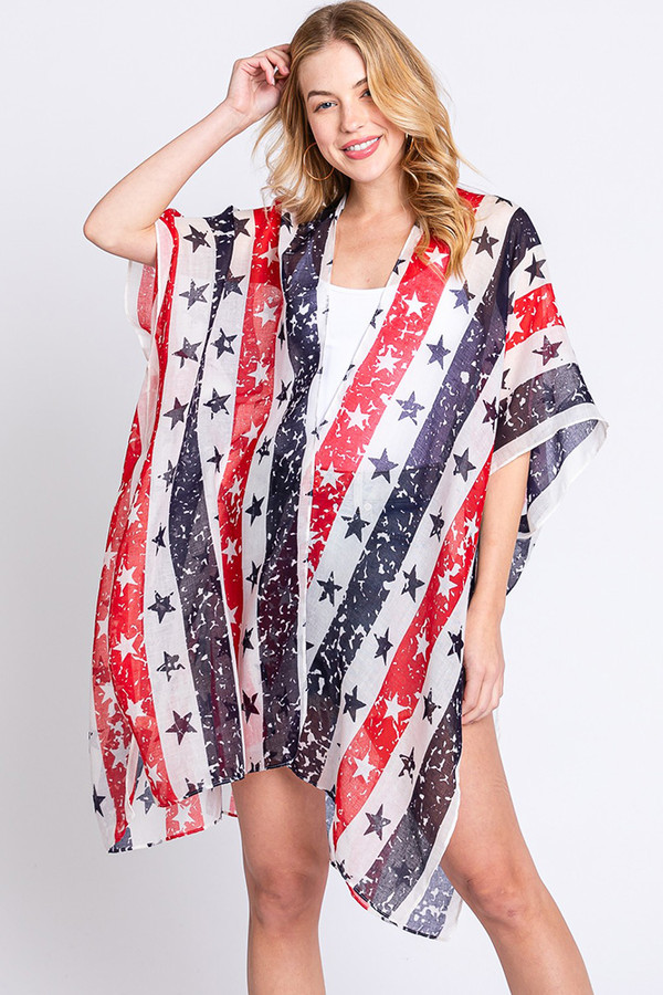 Grunge American Flag Star Kimono