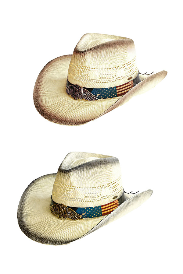 C.C Beanie American Flag Band Tea-Stain Cowboy Hat