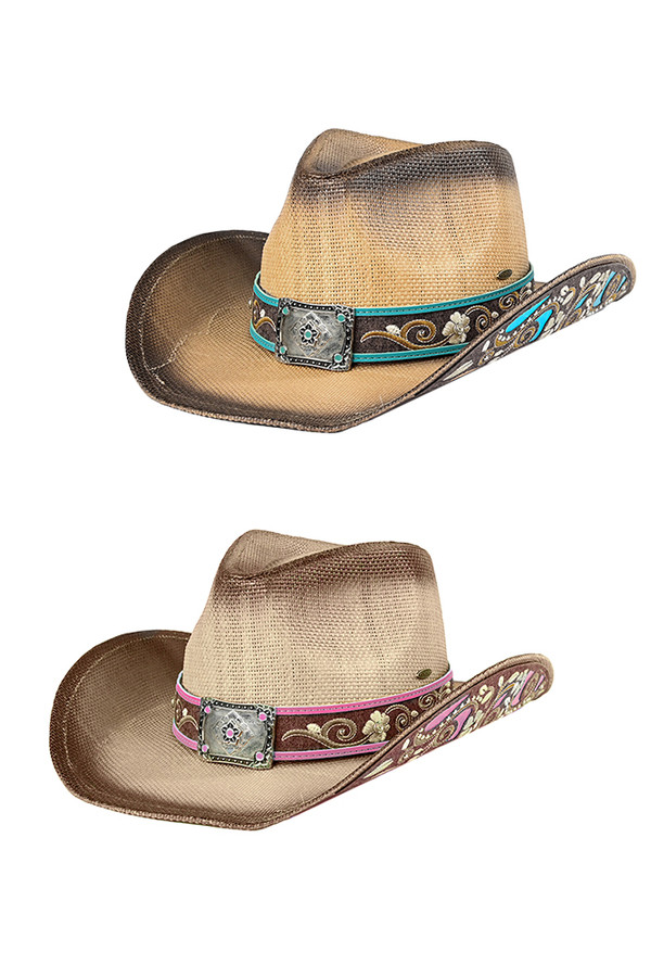 C.C Beanie Brim Patches Details Tea-Stain Cowboy Hat
