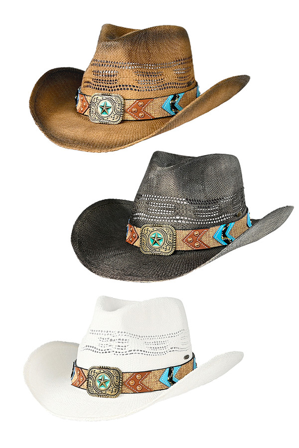 C.C Western Pattern Vegan Patch Band Cowboy Hat
