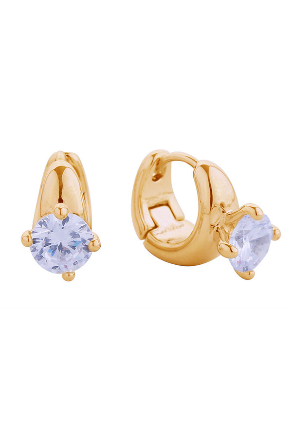 14K Diamond Ring Pave CZ Huggie Earring