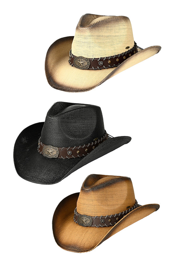 C.C Beanie Cut & Sew Tea-Stain Cowboy with Deco. String Vegan Leather Band