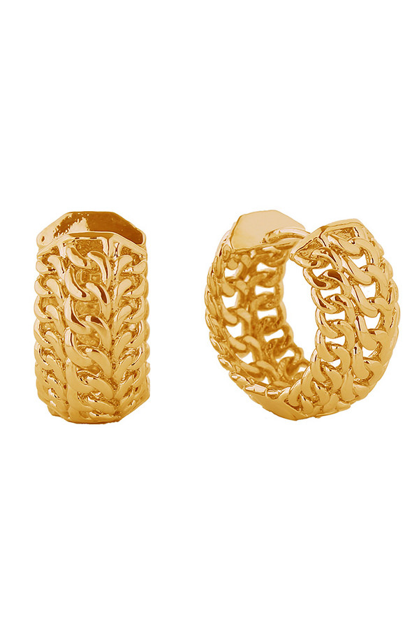 14K Triple Chain Huggie Hoop Earrings