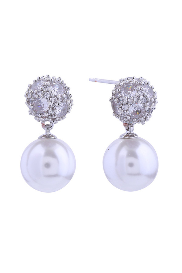 14K Crystal Top Pearl Drop Post Earrings