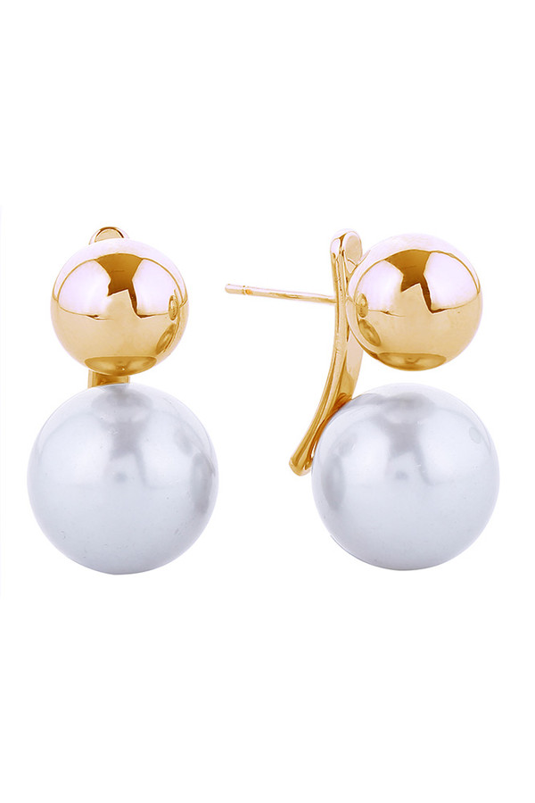 14K Pearl Ball Drop Post Earrings