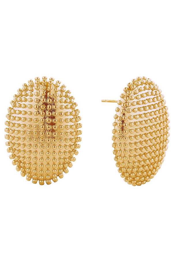 14K Beaded Oval Post Earrings