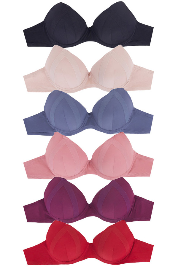 6pc Solid Stripe Trim Microfiber Full Cup Bra 6pc Solid Stripe Trim Microfiber Full Cup Bra