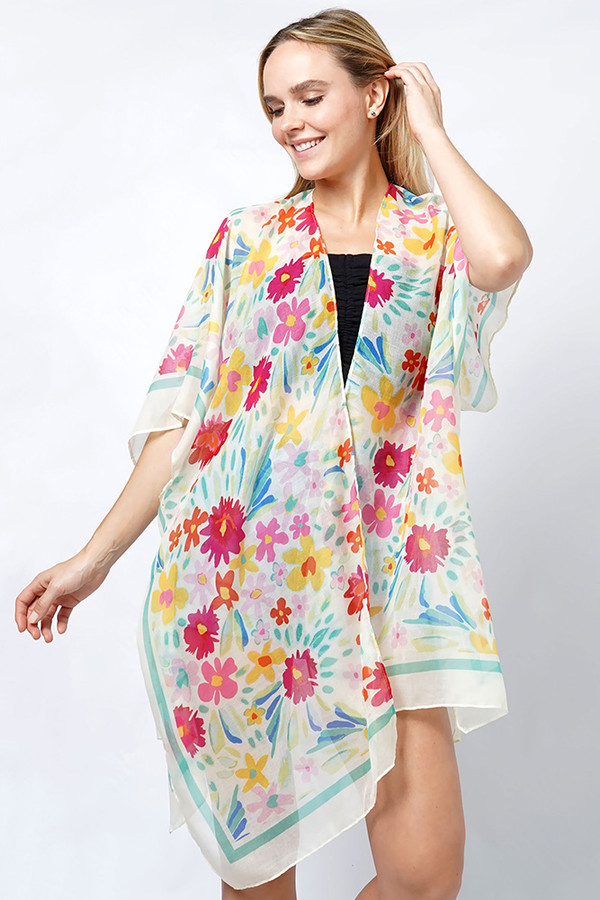 Flower Pattern Print Kimono