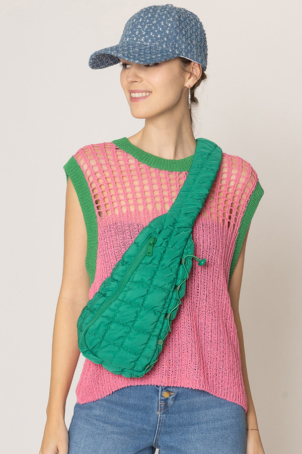 Green - Handcrafted Quilted Silk Sling Bag 08