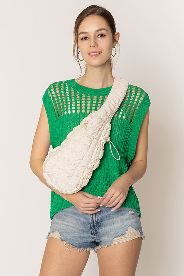Beige - Handcrafted Quilted Sling Bag 01