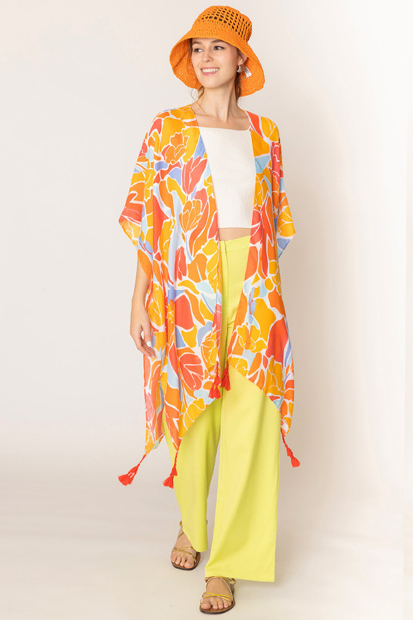 Floral Print Tassel Kimono