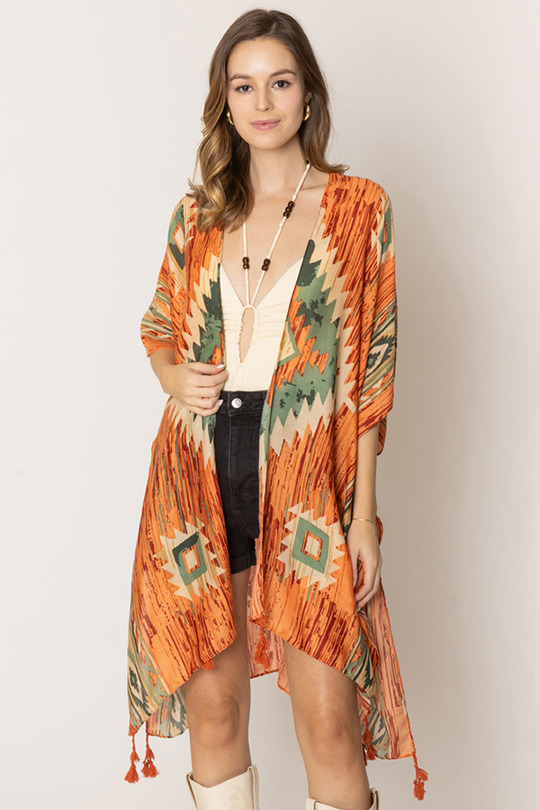 Aztec Print Tassel Kimono