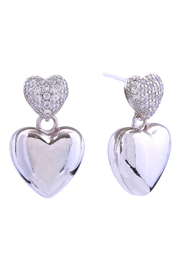 14K Double Heart Pave Post Earring