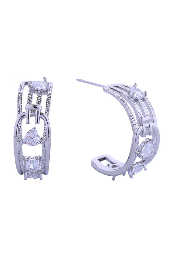 14K Fusion Hoop Pave CZ Post Earring