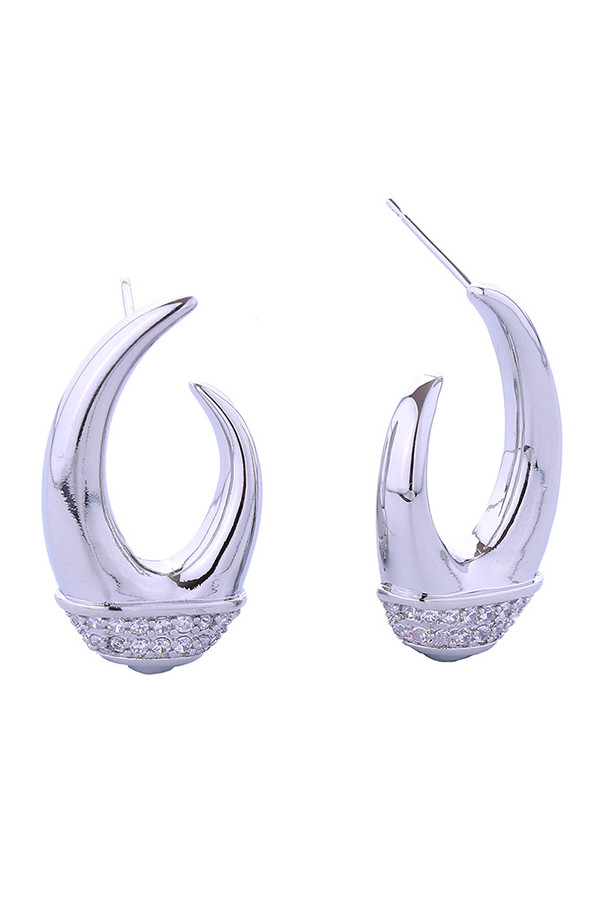 14K Biased Pave CZ Hoop Post Earrings