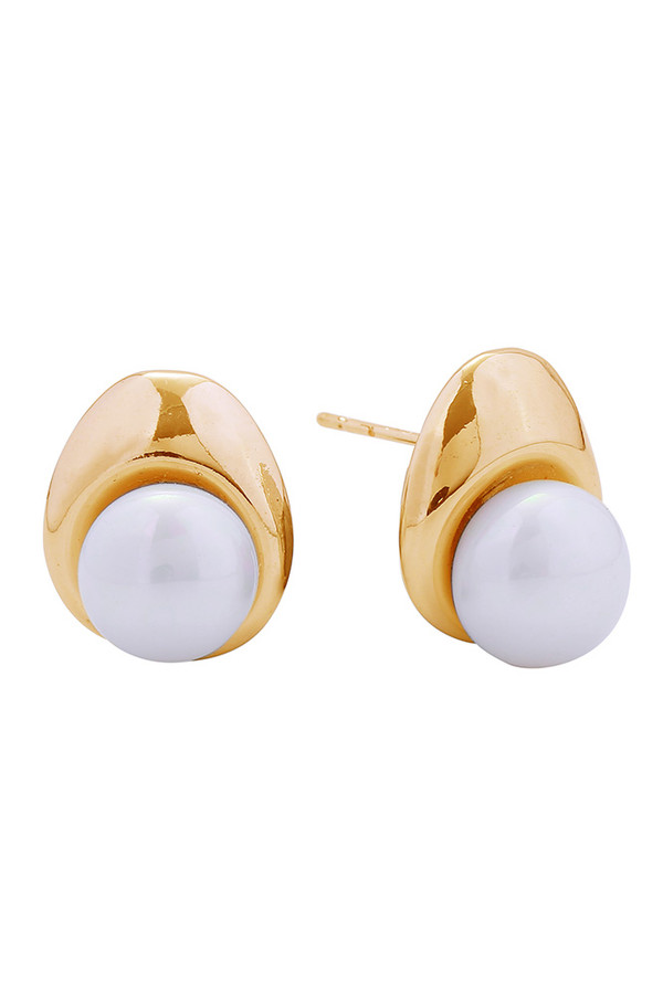 14K Button Pearl Post Earrings