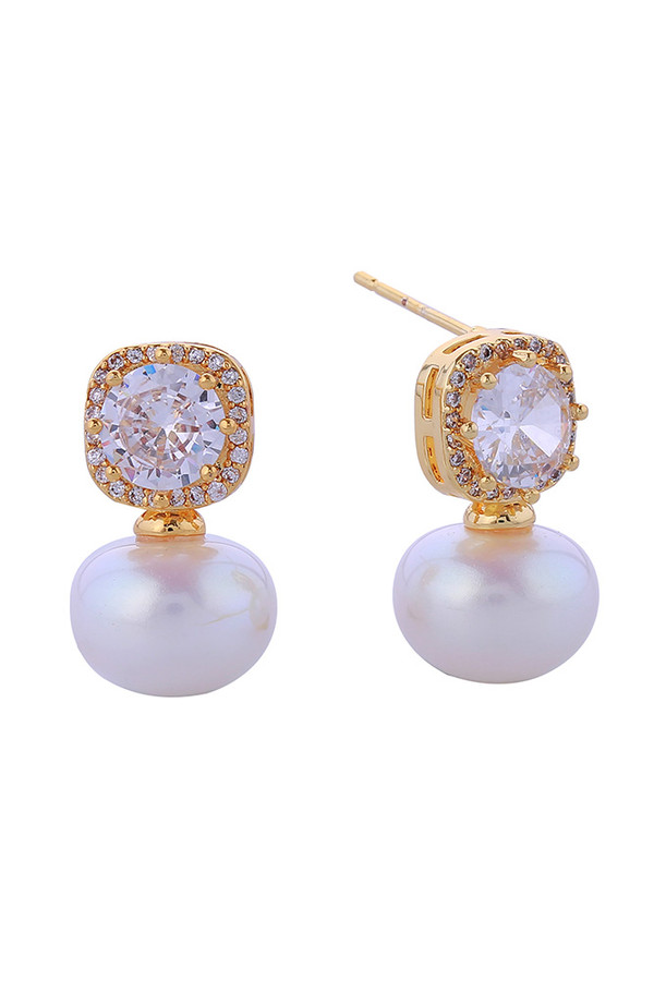 14K Crystal Pearl Drop Post Earrings