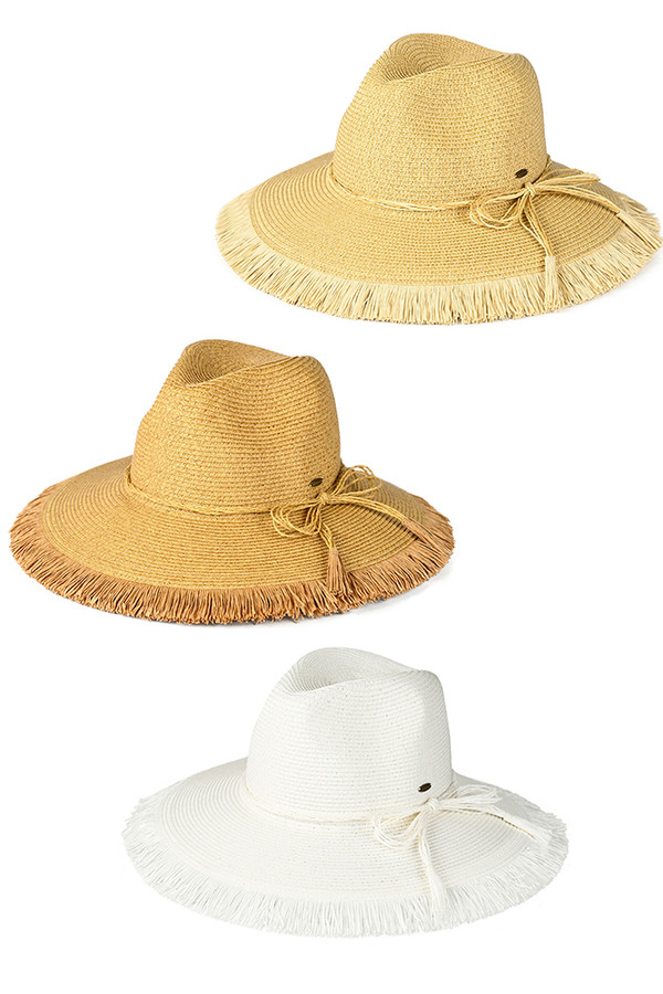 C.C Straw String Ribbon Band Fringe Panama Hat