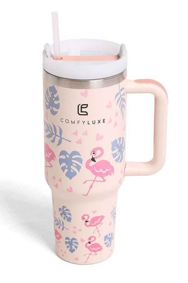 Flamingos 40oz Tumbler with Handle Double Wall Stainless Steel
