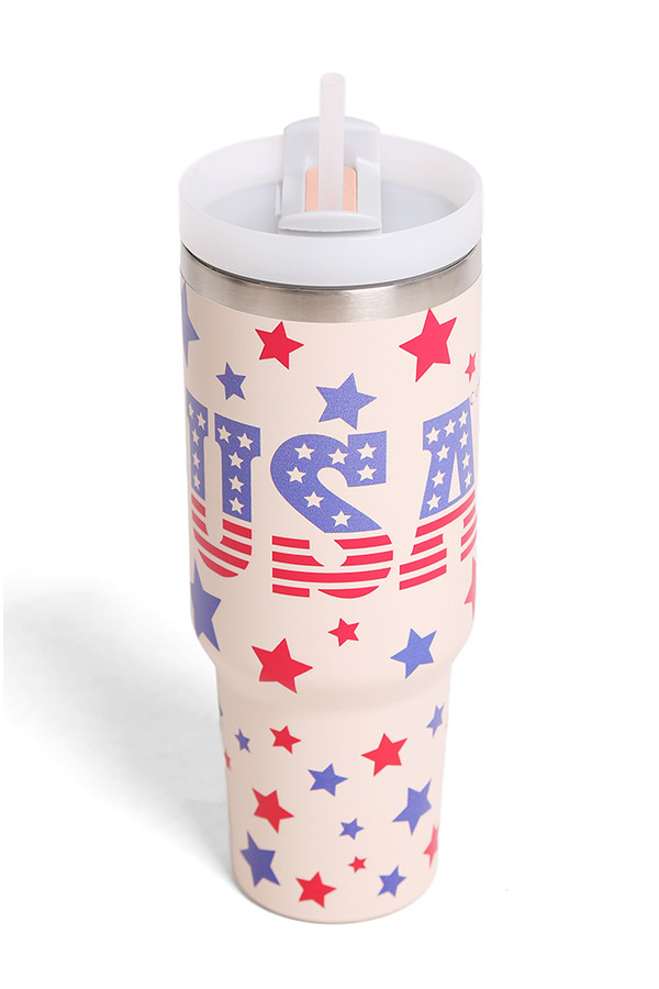 USA Flag Stars Pattern  40oz Tumbler with Handle Double Wall Stainless Steel
