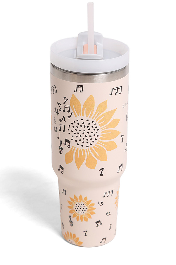 Sunflowers Music 40oz Tumbler with Handle Double Wall Stainless Steel
