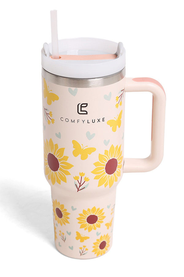 Sunflower 40oz Tumbler with Handle Double Wall Stainless Steel
