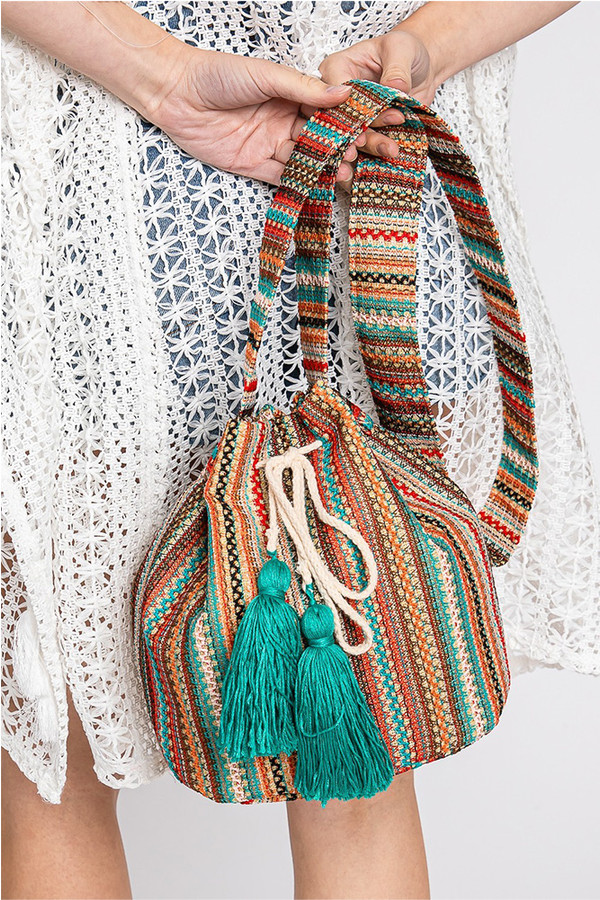 Big Tassel Multi Color Striped Bucket Bag