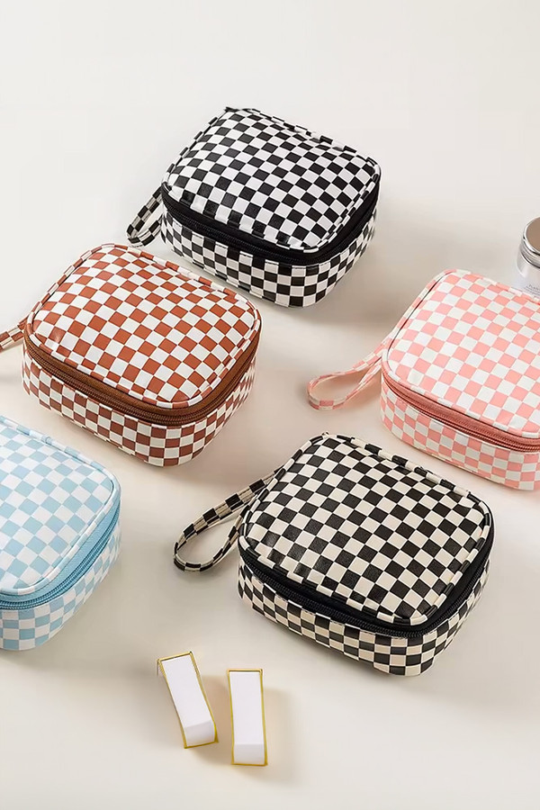 Checkered Cosmetic Travel Bag