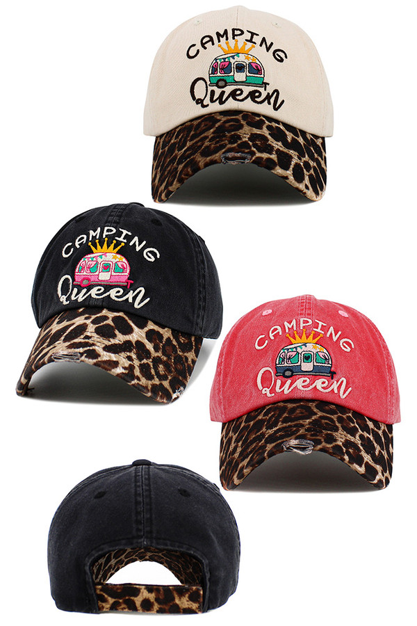 CAMPING QUEEN Leopard Trim Vintage Baseball Cap CAMPING QUEEN Leopard Trim Vintage Baseball Cap