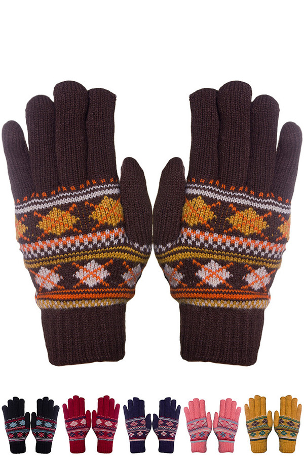 Assorted Geometric Pattern Fur Lining Knitted Gloves-G441 (12pairs) Assorted Geometric Pattern Fur Lining Knitted Gloves-G441 (12pairs)
