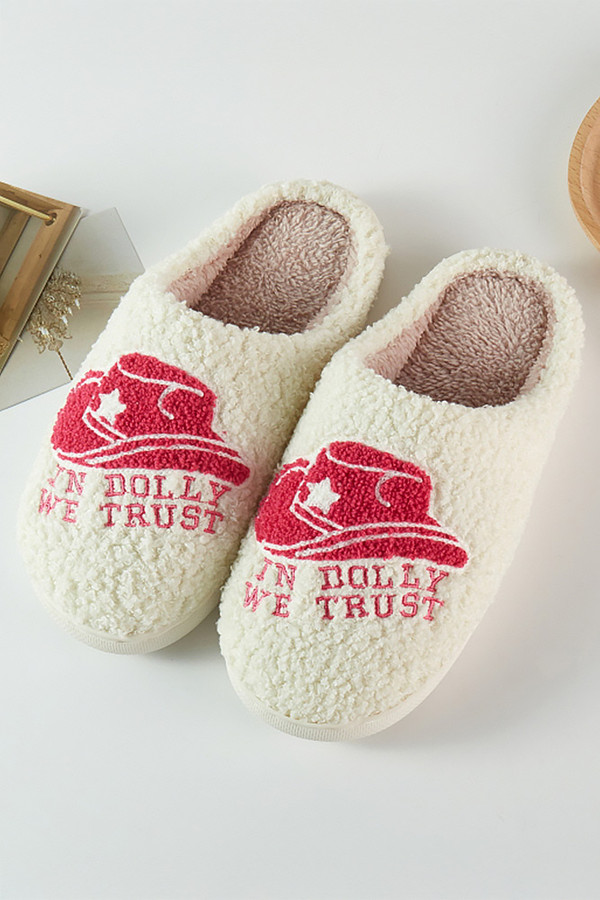 IN DOLLY WE TRUST Cowboy Hat Winter Slippers IN DOLLY WE TRUST Cowboy Hat Winter Slippers