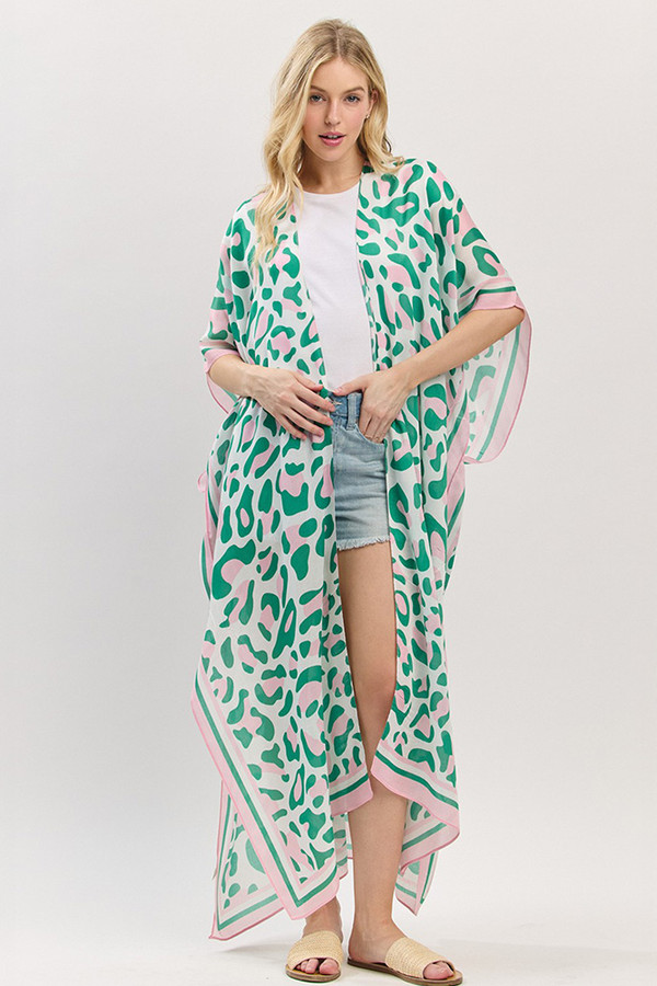 Leopard Print Open Front Long Kimono Leopard Print Open Front Long Kimono