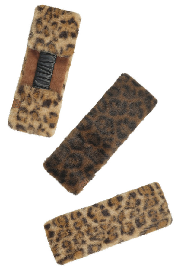 CC BEANIE Leopard Pattern Fur Leather Strap Headwrap CC BEANIE Leopard Pattern Fur Leather Strap Headwrap