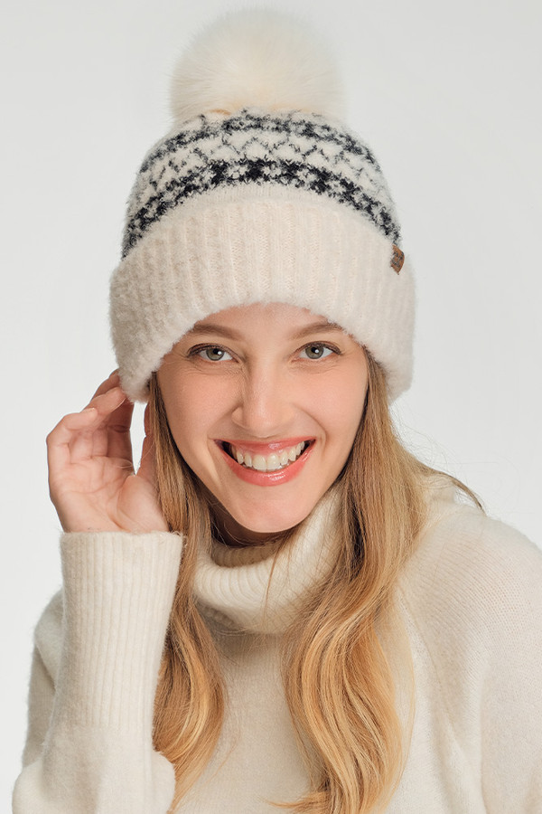 CC BEANIE Fair Isle with Solid Faux Fur Pom Beanie Hat CC BEANIE Fair Isle with Solid Faux Fur Pom Beanie Hat