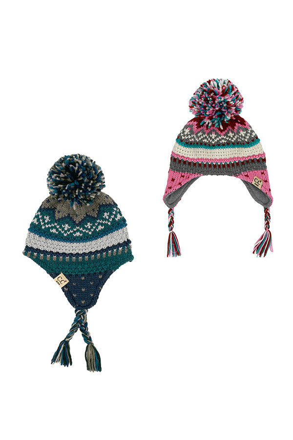 CC BEANIE KIDS Knitted Multi Pattern Winter Trapper Hat CC BEANIE KIDS Knitted Multi Pattern Winter Trapper Hat