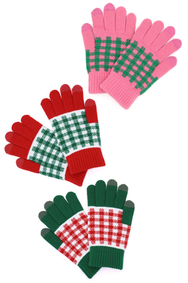 Christmas Theme Plaid Pattern Smart Winter Gloves