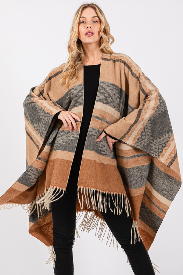 Aztec Pattern with Fringe Ruana Winter Kimono Aztec Pattern with Fringe Ruana Winter Kimono