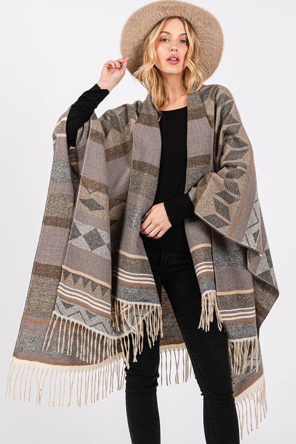 Aztec Pattern with Fringe Ruana Winter Kimono Aztec Pattern with Fringe Ruana Winter Kimono