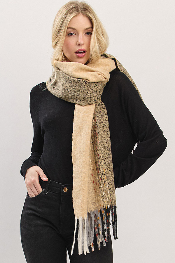 Subtle Stitch Details Fringe Winter Oblong Scarf Subtle Stitch Details Fringe Winter Oblong Scarf