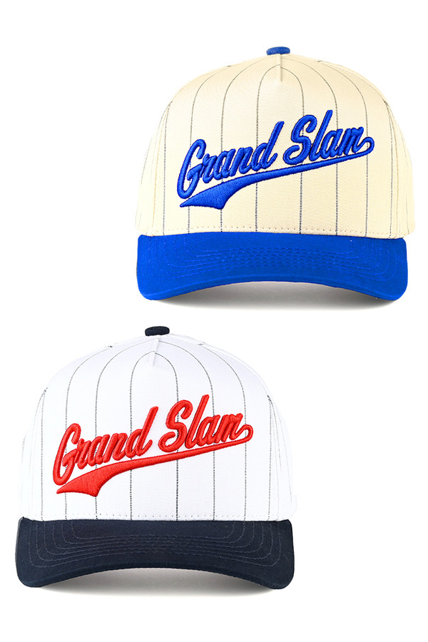 CC BEANIE Grand Slam Letter and Stripe Pattern Embroidered Two Tone Trucker Hat Baseball Cap CC BEANIE Grand Slam Letter and Stripe Pattern Embroidered Two Tone Trucker Hat Baseball Cap