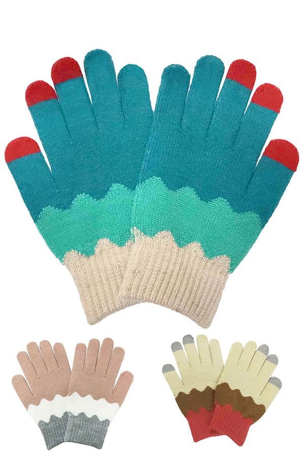 Wavy Color block touch gloves