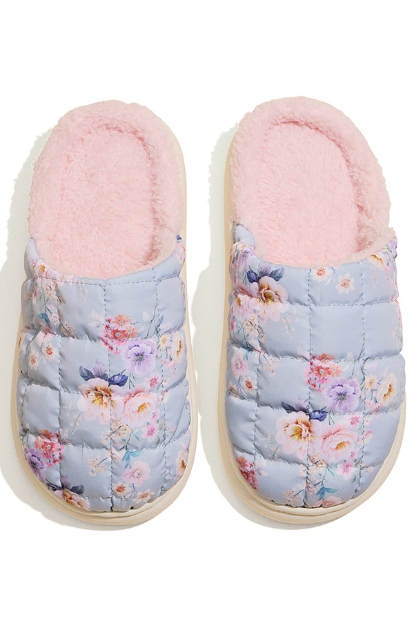 Floral Print Puffer Winter Slippers Floral Print Puffer Winter Slippers
