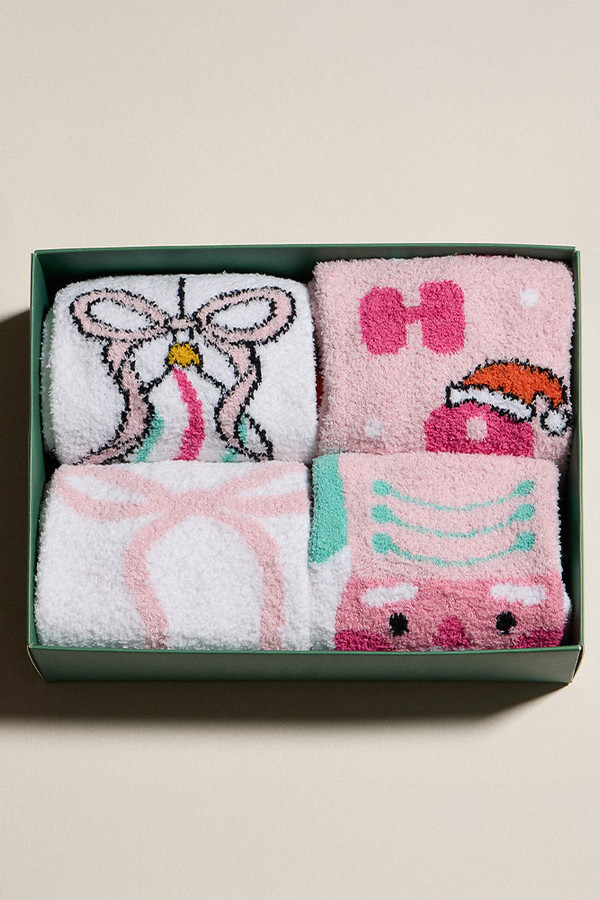 Christmas Theme Printing Ho Ho Ho, Christmas Ornament, Nutcracker,  Ribbon Nutcracker Shoes Winter Fuzzy Cozy Socks Set for Christmas Gift
 Christmas Theme Printing Ho Ho Ho, Christmas Ornament, Nutcracker,  Ribbon Nutcracker Shoes Winter Fuzzy Cozy Socks Set for Christmas Gift