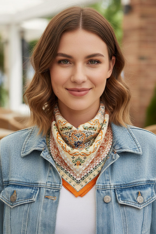 Paisley and Arabesque Oriental Light Weight Silky All Season Bandana Scarf
