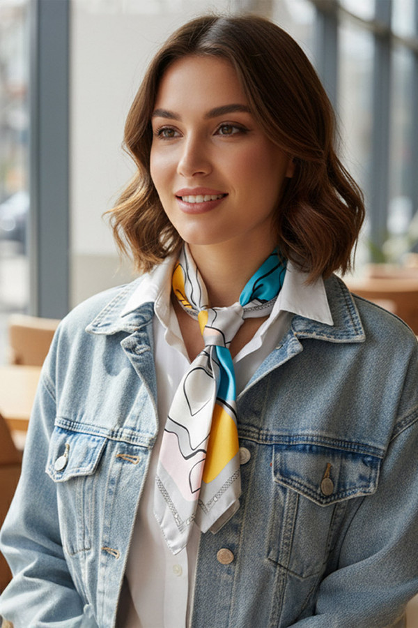 Abstract Line Print Light Weight Silky All Season Bandana Scarf
