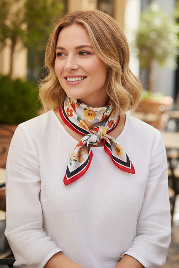 Vibrant Floral and Geometric Pattern Print Light Weight Silky All Season Bandana Scarf
