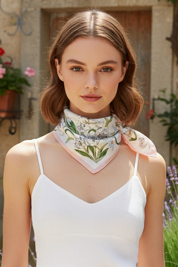 Rhythmical Floral Print Light Weight Silky All Season Bandana Scarf
