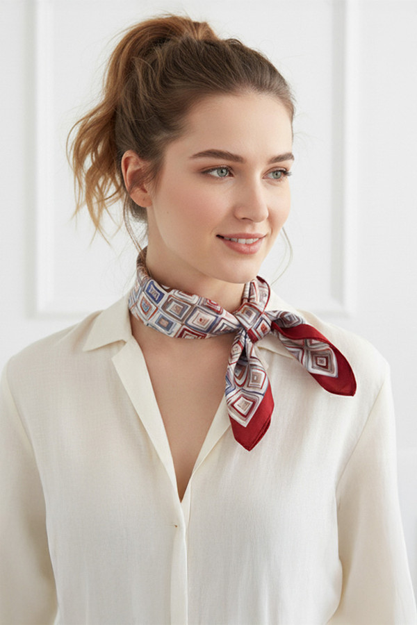 Modern Abstract Square Pattern Print Light Weight Silky All Season Bandana Scarf
