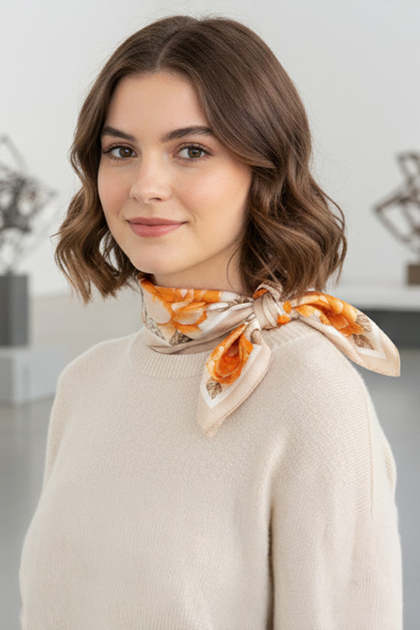 Elegant Rose Floral Print Light Weight Silky All Season Bandana Scarf
